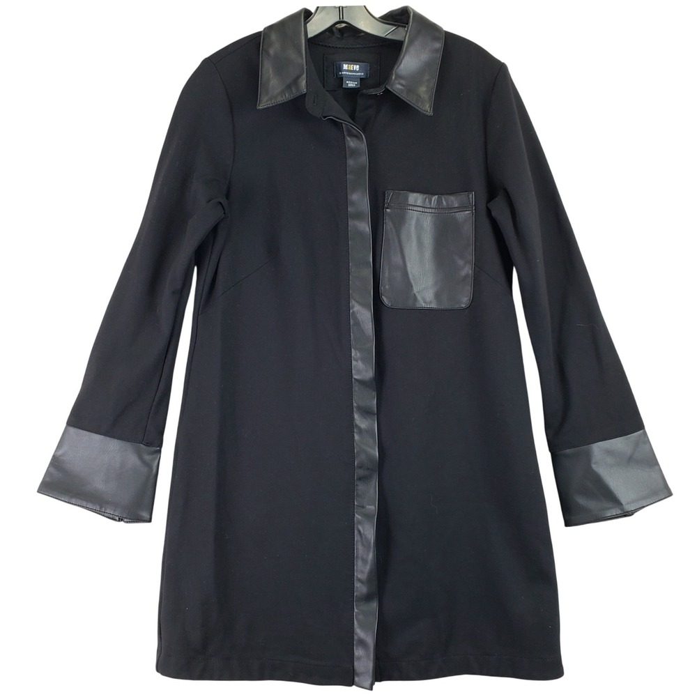 Maeve Anthropologie Shirt Jacket Women M Black Faux Leather Trim Edgy Chic